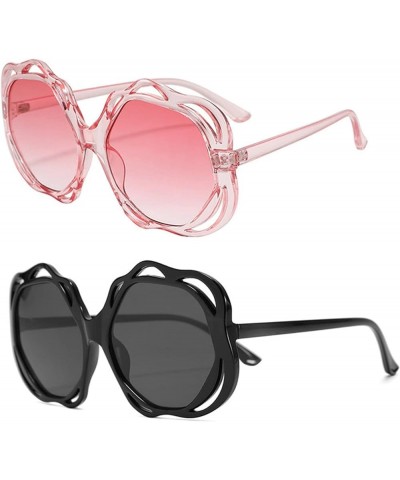 Fashion Oversized Oval Sunglasses Women Retro Designer Gradient Hollow Shades UV400 Men Round Sun Glasses 2pcs-black&pink $11...